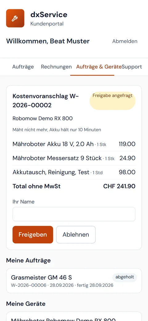 Kostenvoranschlag freigeben