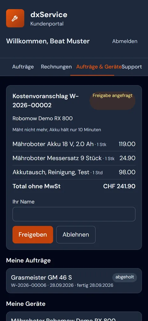 Kostenvoranschlag freigeben