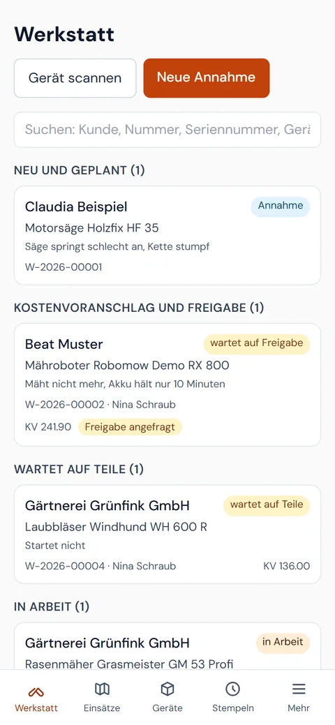 dxService auf dem Handy: Werkstatt